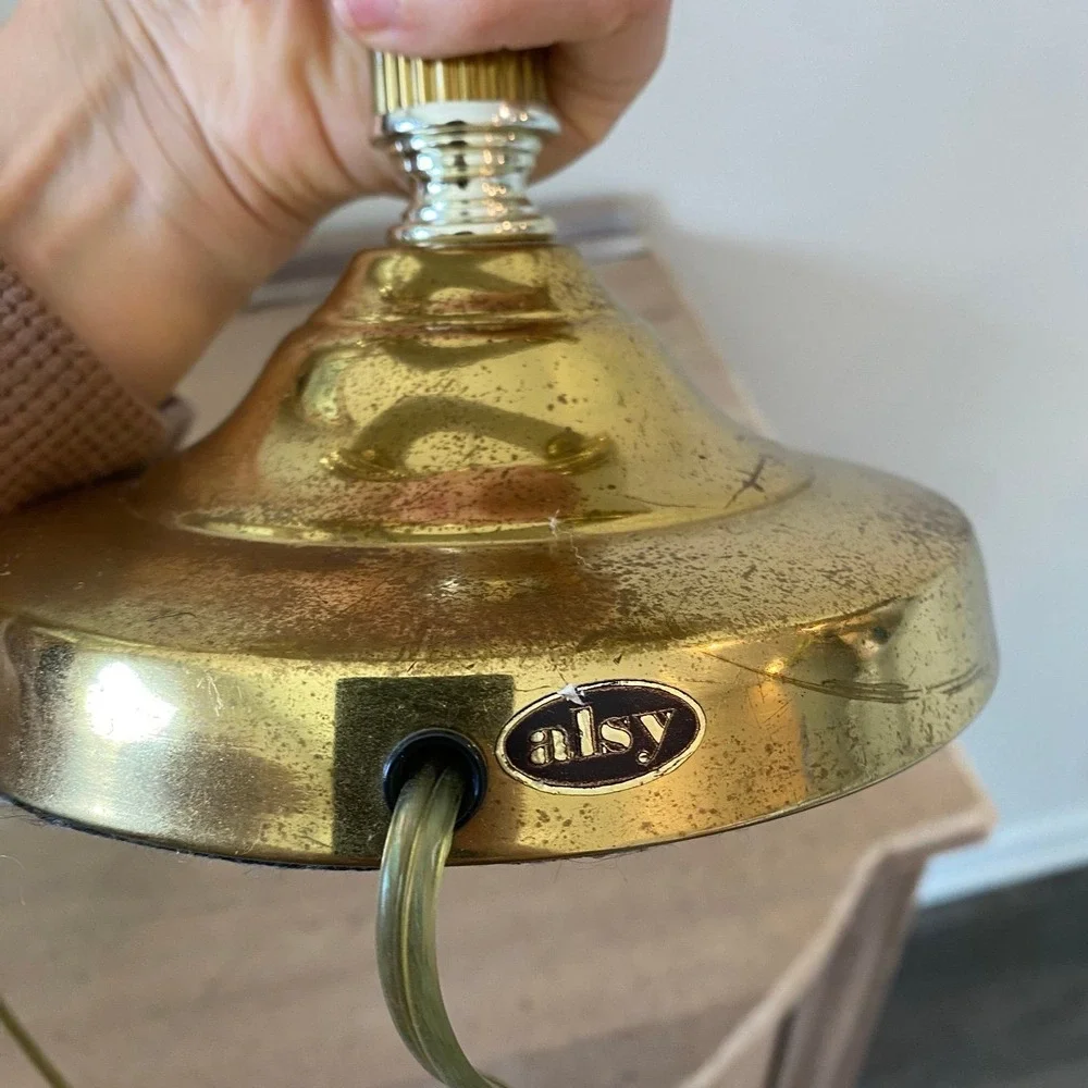 Vintage Brass Alsy French Horn Lamp With Original Shade